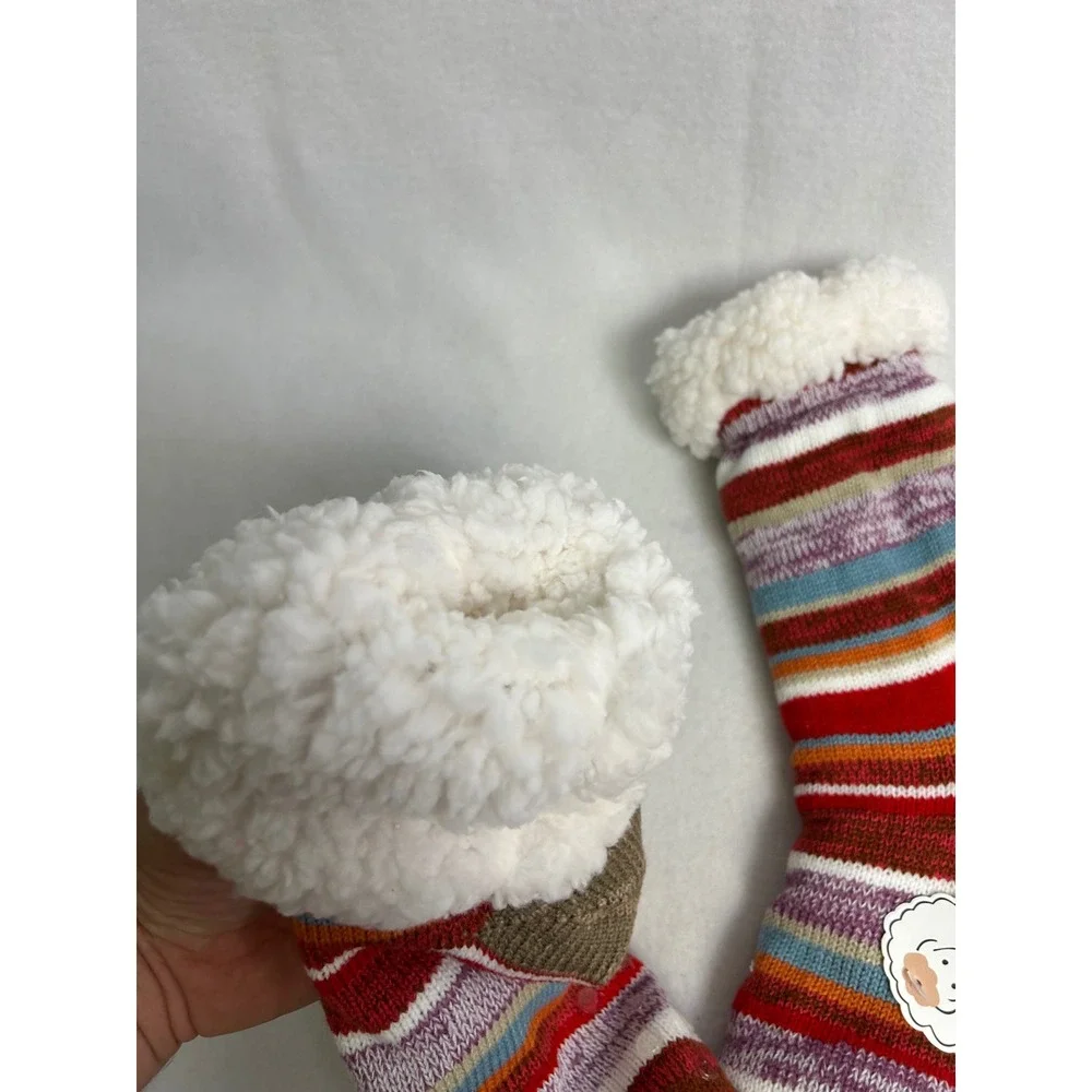 Cozy Cabin ABS Womens NWT Multicolor Striped Sherpa Lined Non Slip Slipper Socks